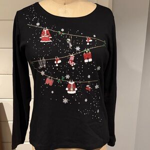 Karen Scott Christmas embellished top Black Long Sleeve M
